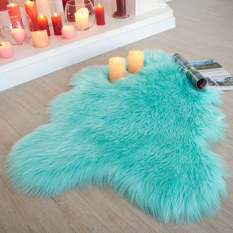 Teal Faux Sheepskin Fur Area Rug