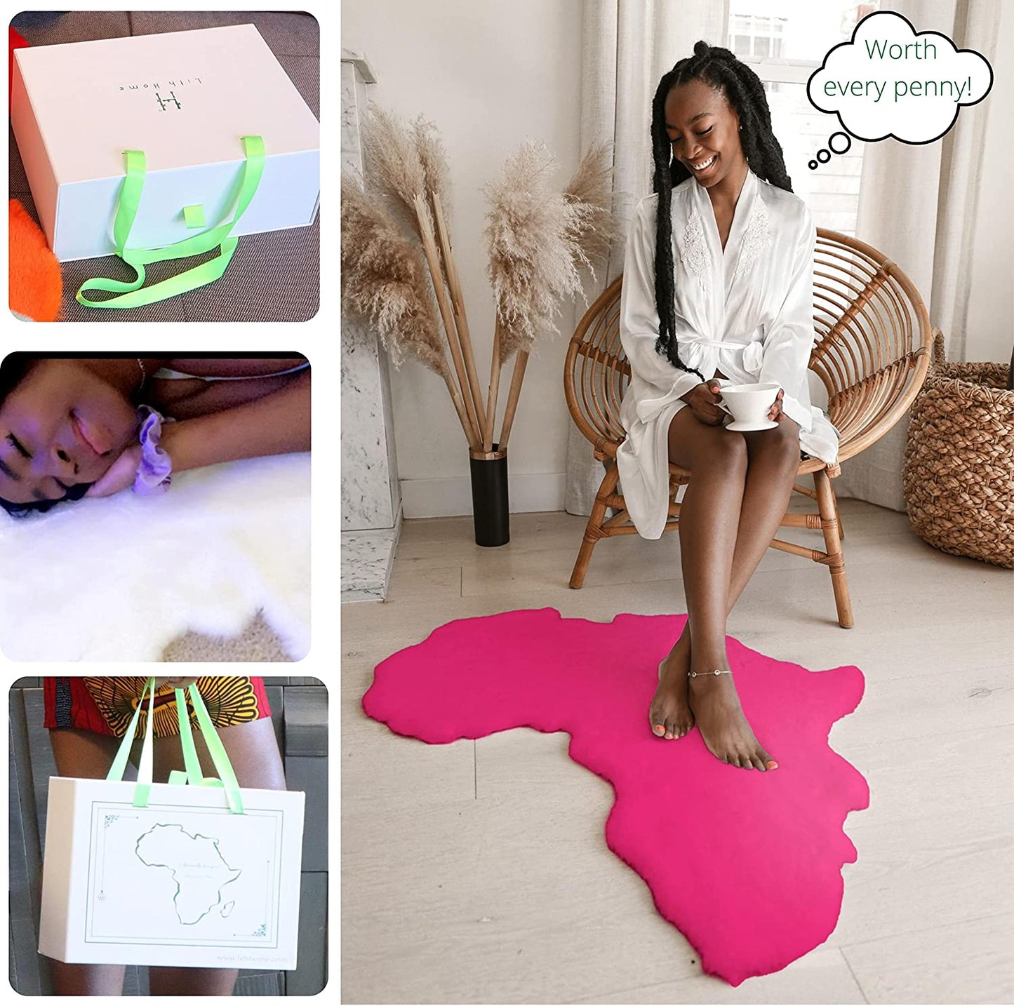 Fuchsia Map of Africa Luxurious Faux Fur Rug/Throw