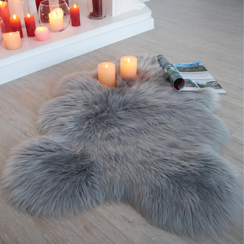 Grey Faux Sheepskin Fur Area Rug