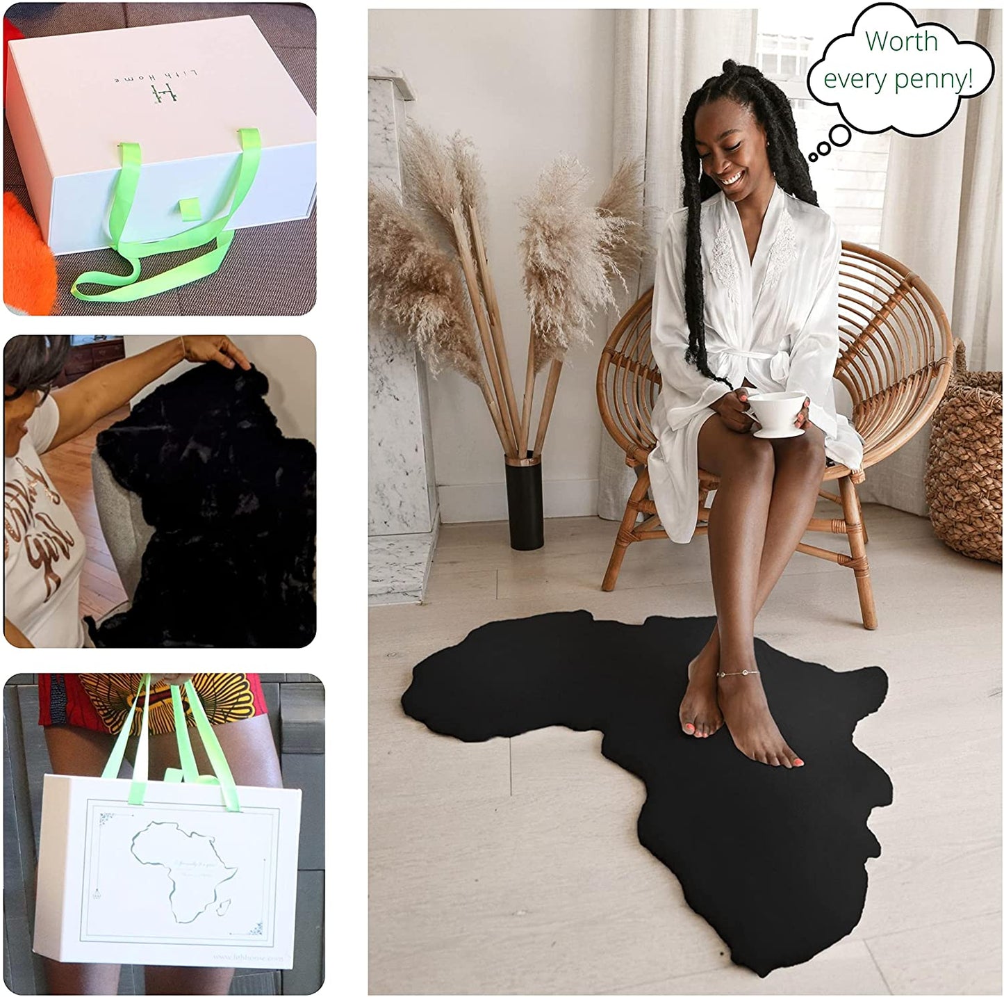 Black Map of Africa Luxurious Faux Fur Rug/Throw