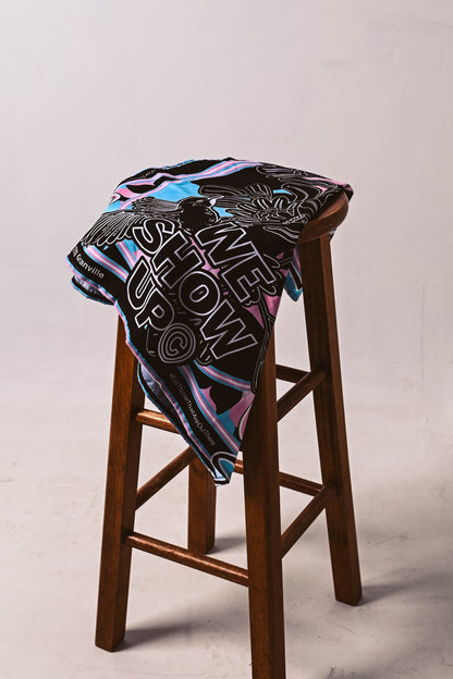 Trans We Show Up Bandana on a Stool