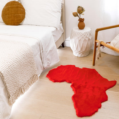 Red Map of Africa Luxurious Faux Fur Rug/Throw