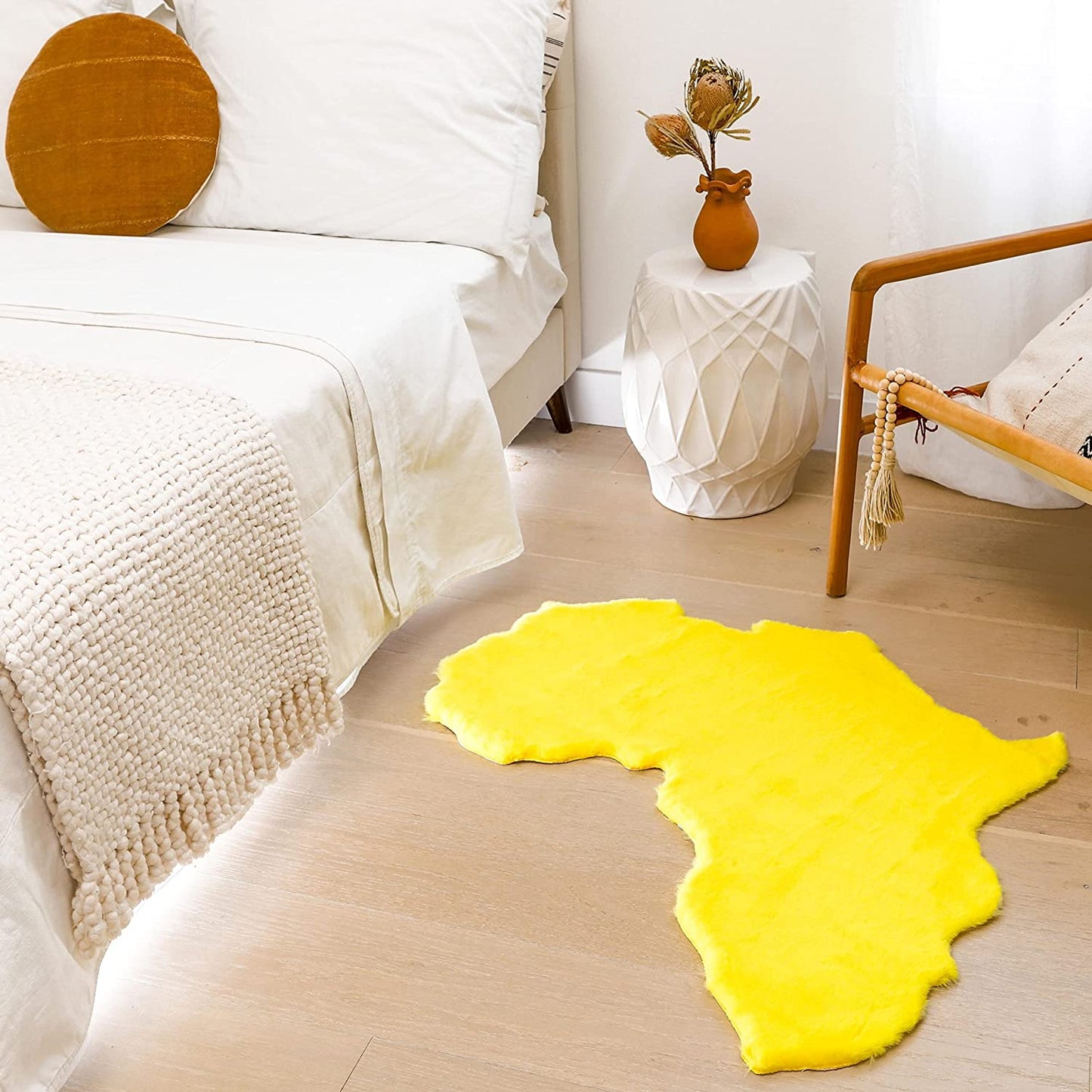 Yellow Map of Africa Luxurious Faux Fur Rug/Throw