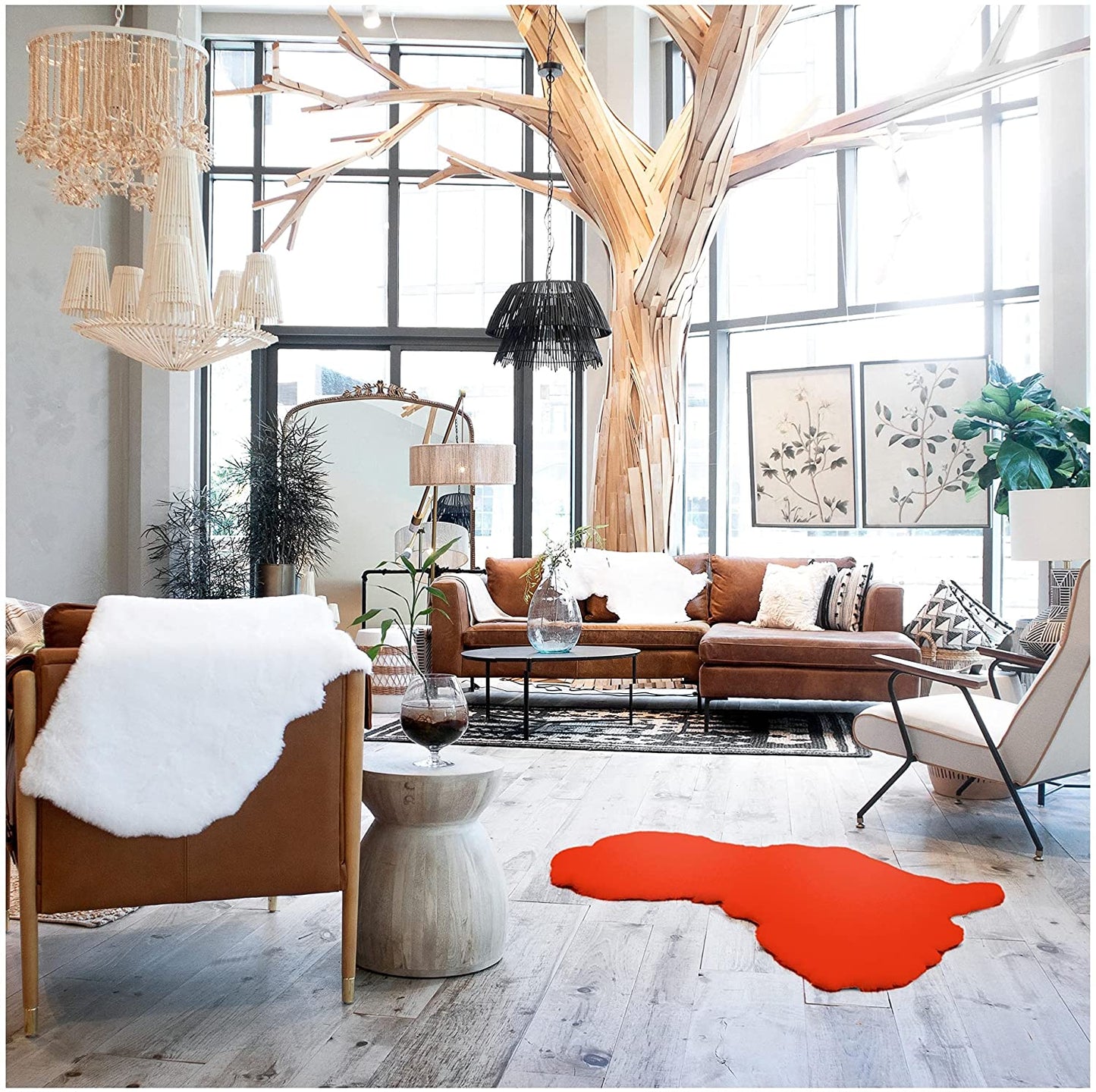 Orange Map of Africa Luxurious Faux Fur Rug/Throw