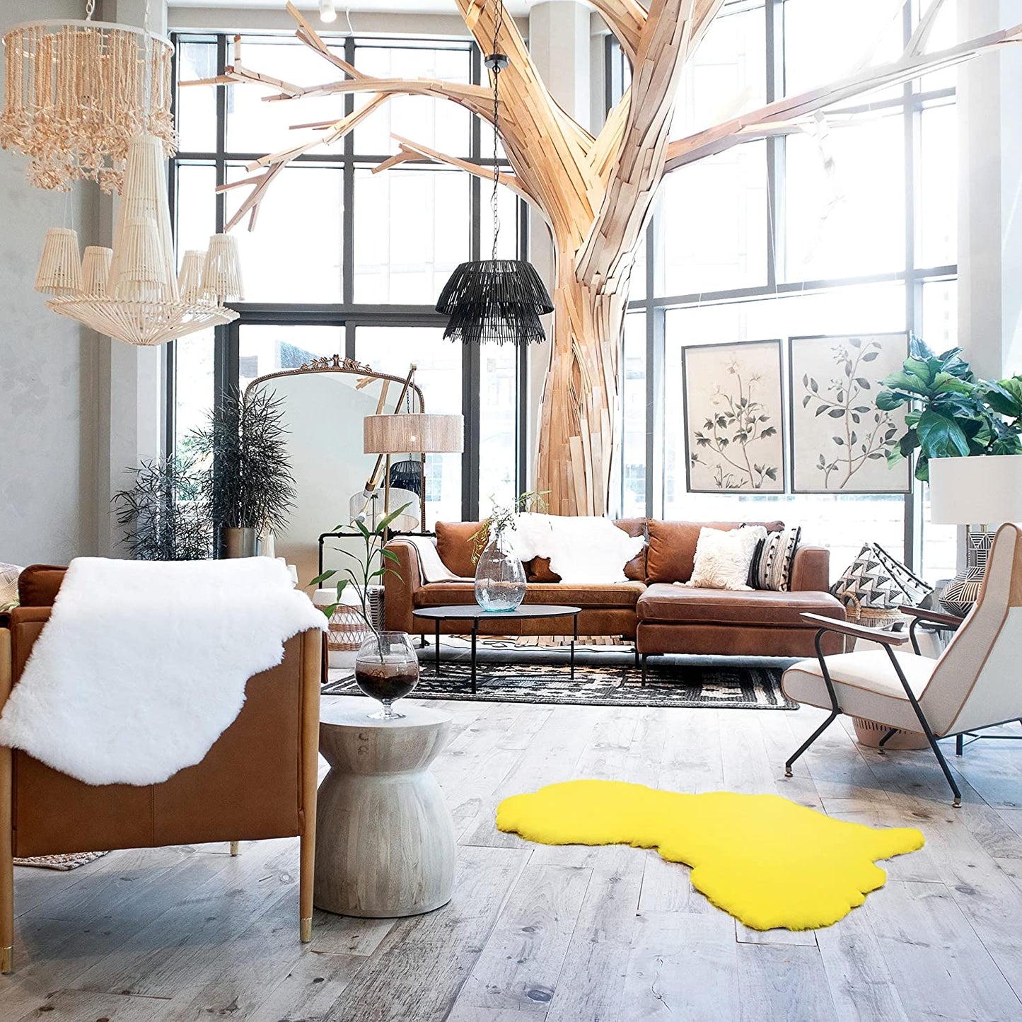 Yellow Map of Africa Luxurious Faux Fur Rug/Throw