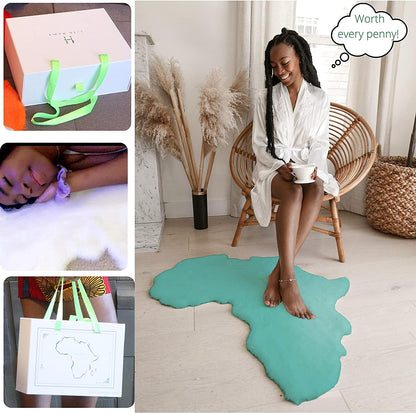 Teal / Turquoise Map of Africa Luxurious Faux Fur Rug/Throw