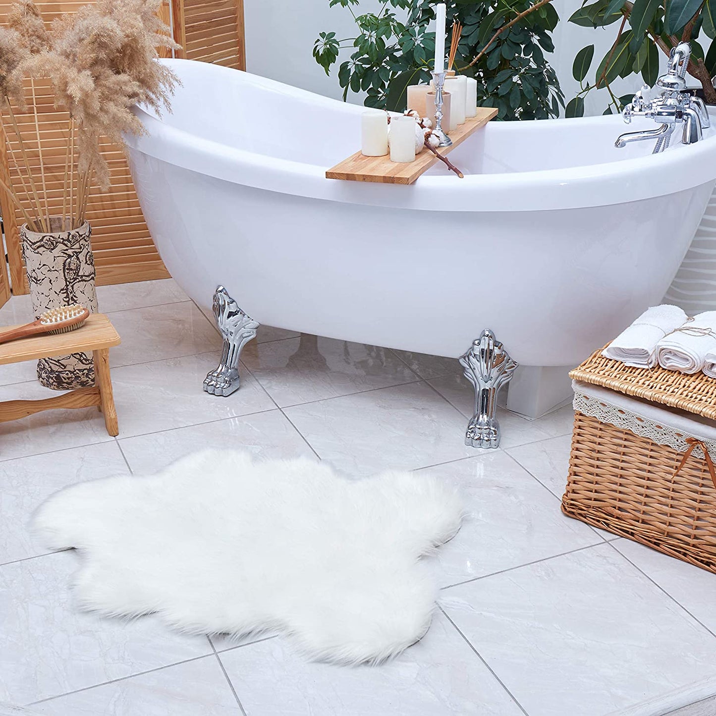 White Faux Sheepskin Fur Area Rug
