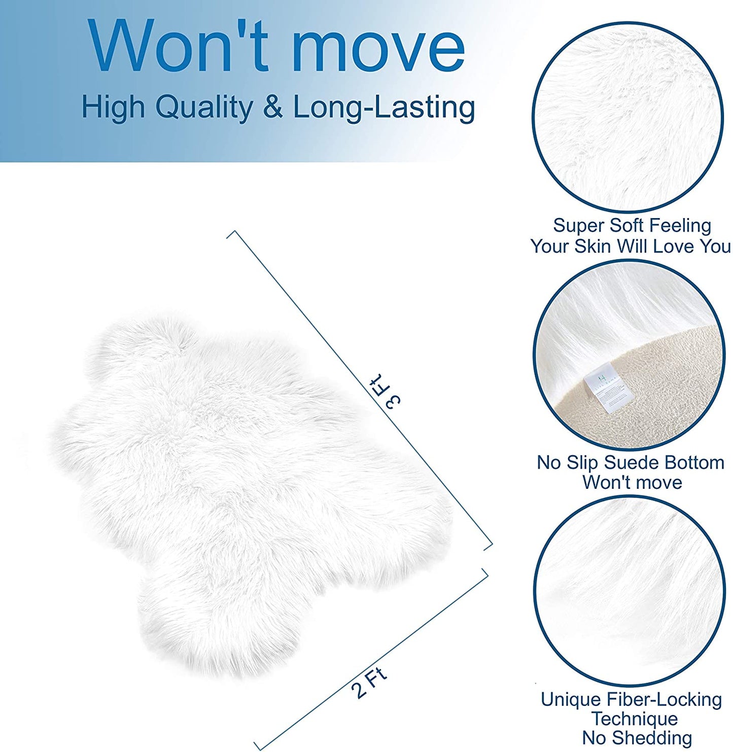 White Faux Sheepskin Fur Area Rug