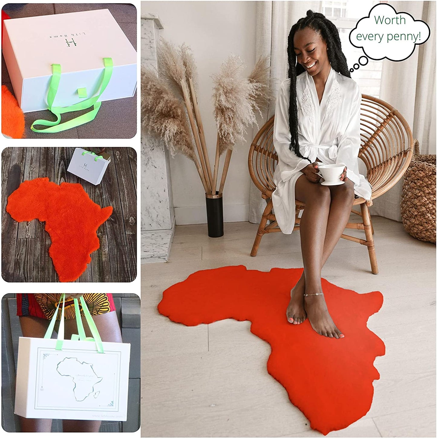 Orange Map of Africa Luxurious Faux Fur Rug/Throw